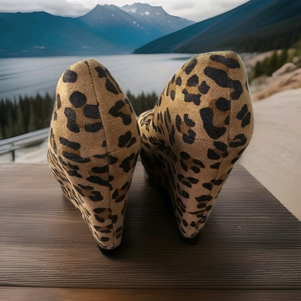 Leopard women wedges Open Toe Shoes Size 5 - Picture 8 of 10